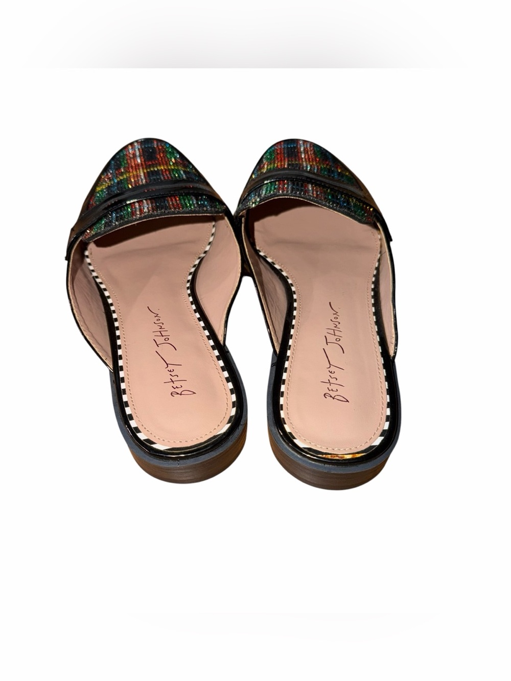 Betsey Johnson Plaid Patent Loafer Mule Colorful Preppy Slip On Flats 8.5 - Picture 6 of 9